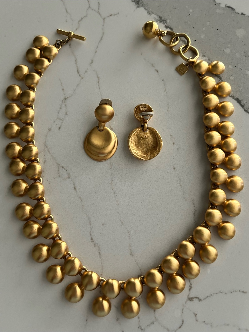Anne Klein Gold-Tone Beaded Drop Necklace and Earrings Set
